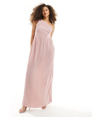 Y.A.S Bridesmaid plisse one shoulder maxi dress in pink