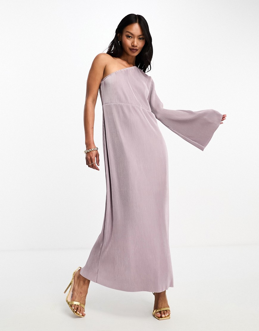 Y. A.S Bridesmaid plisse one shoulder midi dress in lavender-Purple