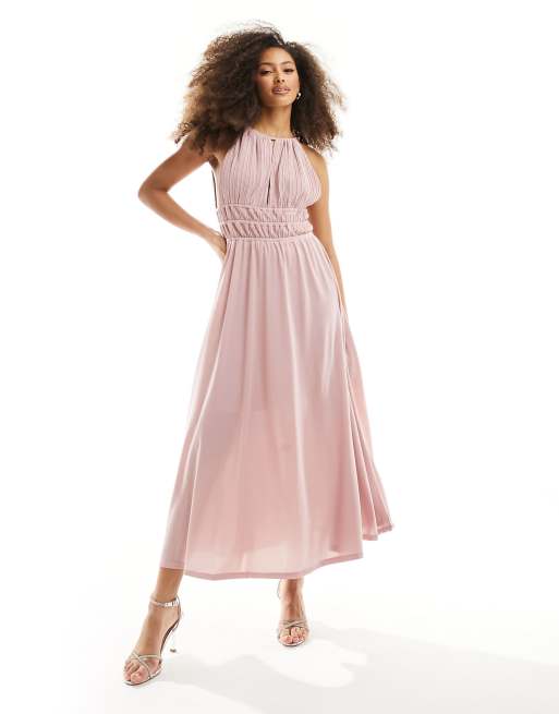 Y.A.S Bridesmaid – Plissiertes Brautjungfern-Maxikleid in Rosa mit Neckholder, 4 von 4