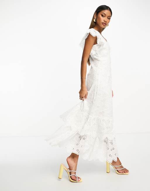 Y.A.S Bridesmaid premium broderie maxi dress in white | ASOS