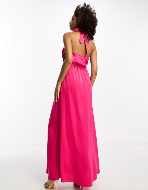 Y.A.S Bridesmaid satin multiway halterneck maxi dress in vibrant