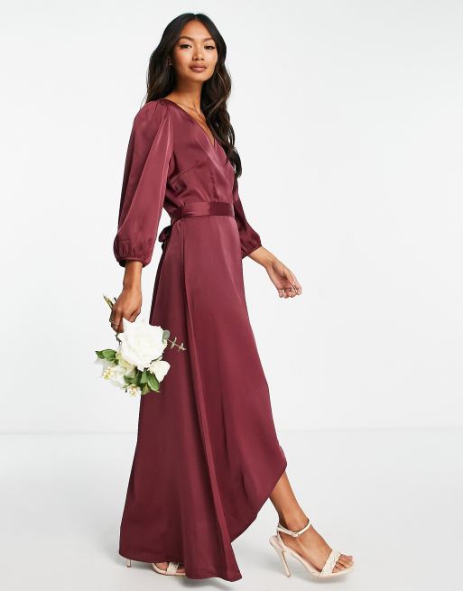 Burgundy bridesmaid hotsell dress with sleeves