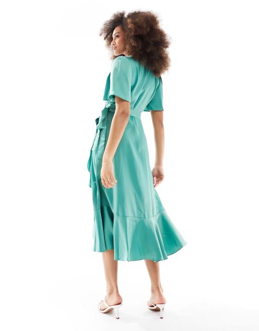 YAS Bridesmaid satin wrap midi dress in green - MGREEN, 4 of 4