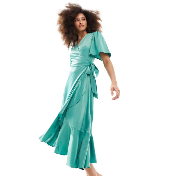 yas bridesmaid dress Rent Y.A.S Satin Multiway Halterneck Maxi Dress In Vibrant Pink main image 1