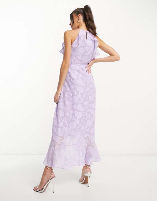 Y.A.S Bridesmaid textured halter neck maxi dress with drape ruffle in lilac