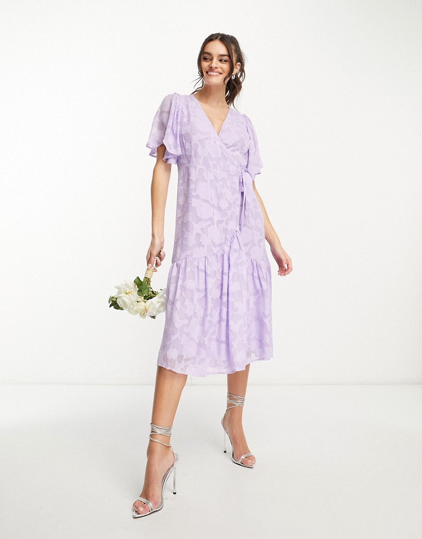 Y. A.S Bridesmaid textured wrap midi dress in lilac-Purple