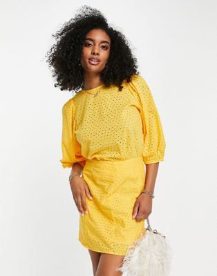 Y.A.S broderie co-ord top in yellow