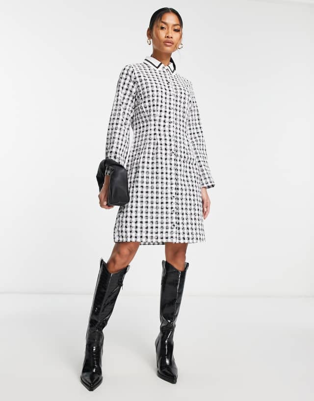 Y.A.S broderie collar mini dress in mono check