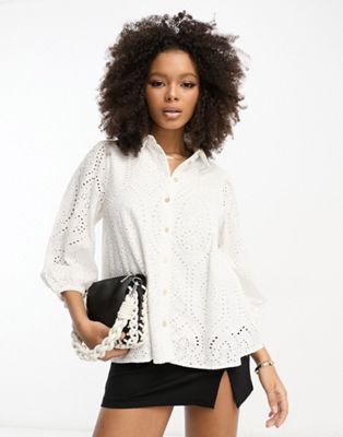 Y.A.S broderie long sleeve shirt in white