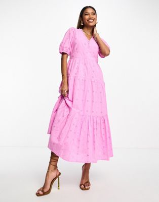Y.A.S broderie maxi dress in pink