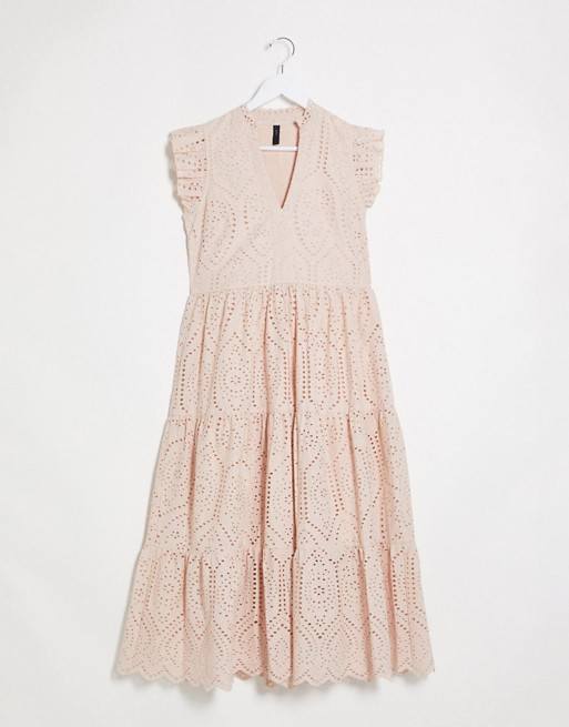Y.A.S broderie maxi dress with frill sleeve and tiering in pink