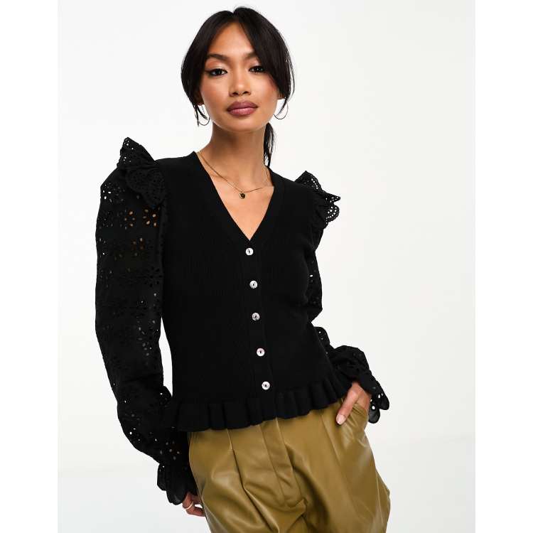 Y.A.S broderie sleeve cardigan in black ASOS