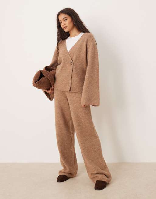 YAS - Broek met wijde pijpen in lichtbruin, deel van co-ord set, 3 van 5