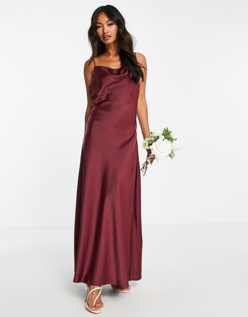 YAS - Brudepiger - Bordeaux cami-maxikjole i satin, 3 af 4