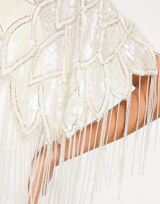 Y.A.S - Bruidskleding - Cape met lovertjes en franje in wit, 2 van 4