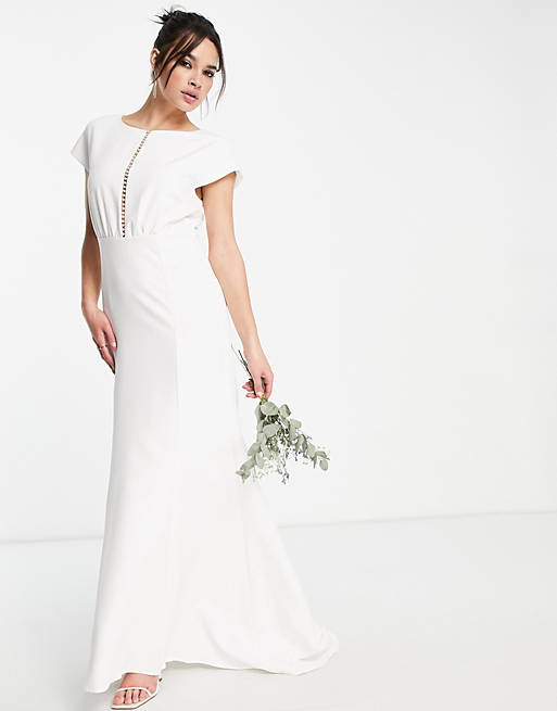 Y.A.S - Bruidskleding - Maxi-jurk met taille met empirelijn en uitgesneden voorkant in wit 