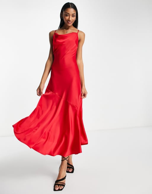 Y.A.S - Bruidsmeisjes - Midi slipdress met gedrapeerde halslijn in rood, 3 van 4