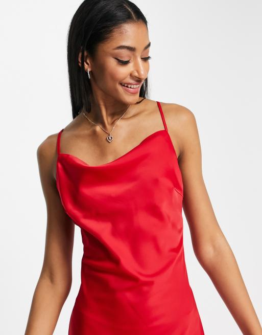Y.A.S - Bruidsmeisjes - Midi slipdress met gedrapeerde halslijn in rood, 4 van 4