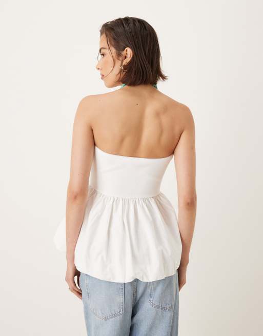 YAS bubble hem bandeau top in white ASOS