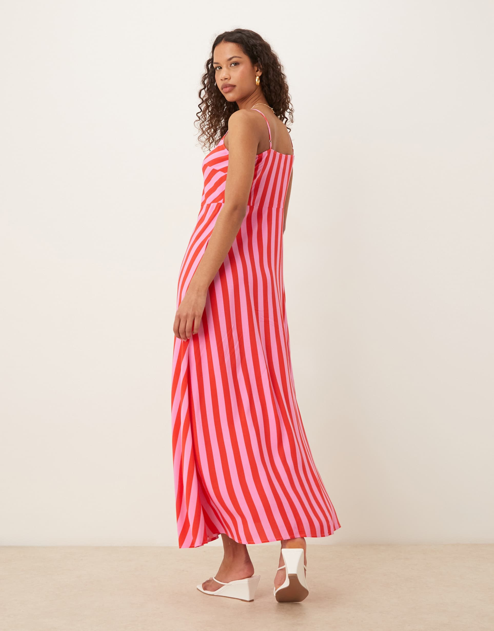 yas button front cami maxi dress in pink and red stripe