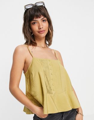 Y.a.s. Button Front Cami Top In Khaki-green