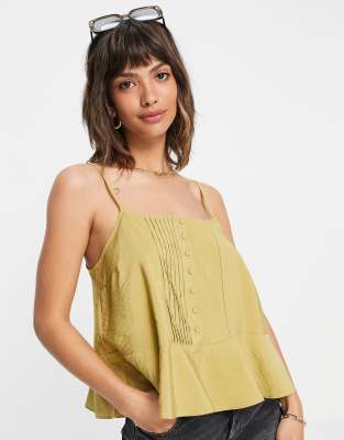 Y.A.S button front cami top in khaki - ASOS Price Checker