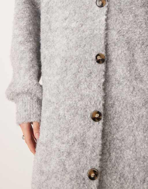 YAS button front oversized knitted maxi dress in light grey melange, 4 of 4