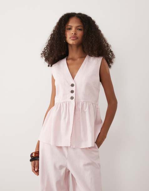 YAS button front peplum hem sleeveless top co-ord in pale pink - view 1