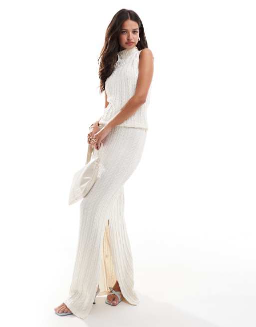 Y.A.S cable knit singlet and skirt set in cream
