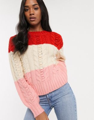 Y.A.S cable knit sweater in color block stripe