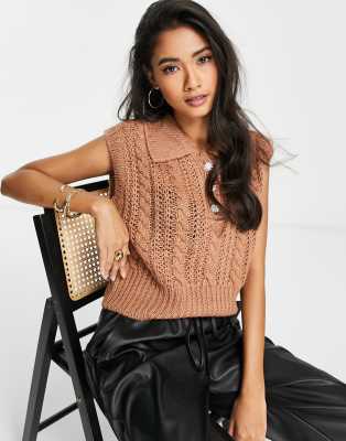 Y.A.S cable knitted vest in brown