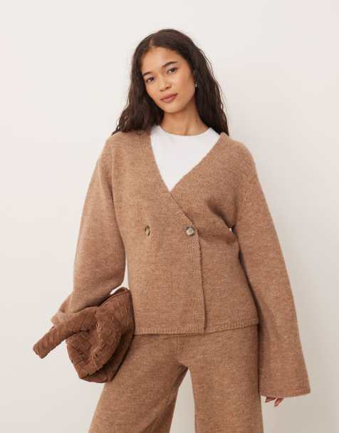 YAS long sleeve knitted cardigan co-ord in camel