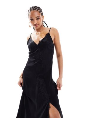 Y.A.S cami dress with lace detail in black