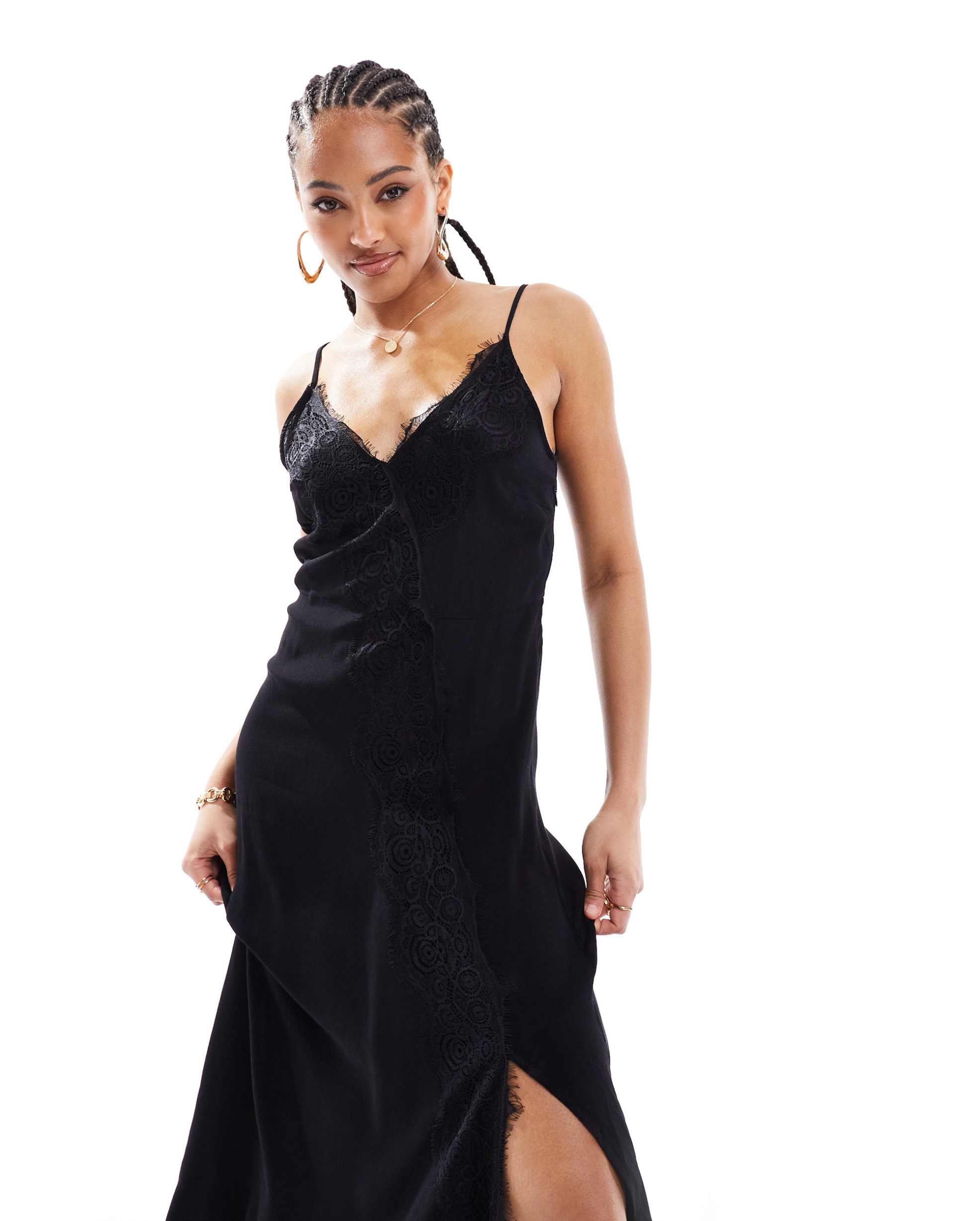 y.a.s cami dress with lace detail in black