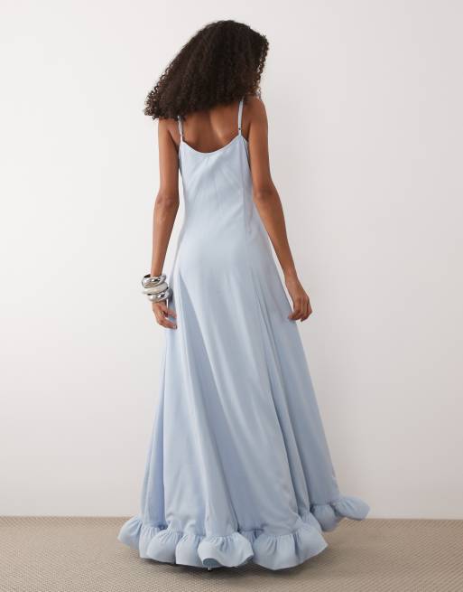 YAS cami maxi dress with exaggerated bubble hem in pale blue, 3 of 4