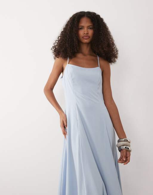 YAS cami maxi dress with exaggerated buble hem in pale blue, 4 of 4