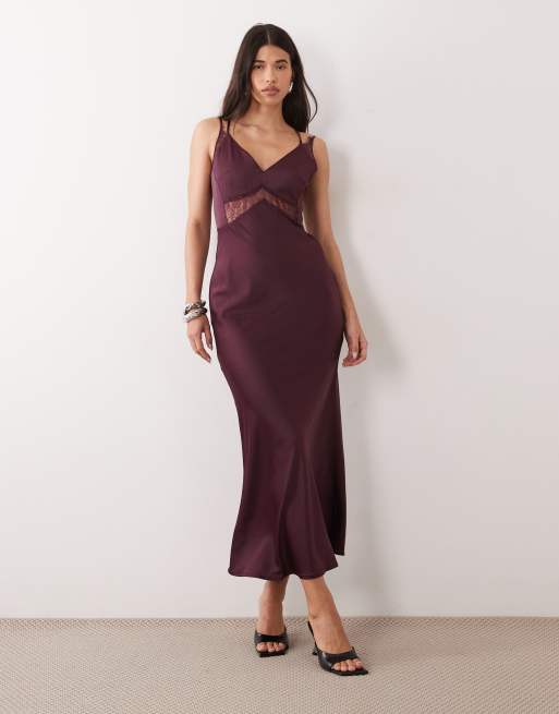 YAS cami-maxi-jurk met kanten inzet in satijn in bordeauxrood, 2 van 4