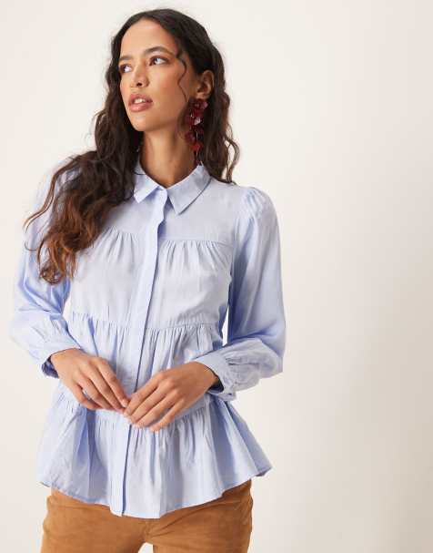 YAS - Camicia in punto smock color blu Kentucky a balze - view 1