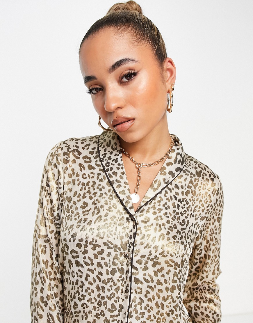 Camicia in raso leopardato in coordinato-Multicolore - Y.A.S Camicia donna  - immagine2
