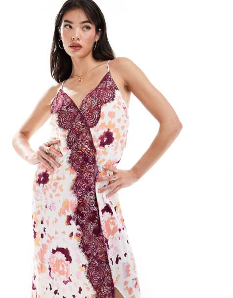 Y.A.S – Camisole-Maxikleid aus Satin mit Spitzendetail und abstraktem Tierfellmuster - view 1