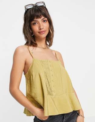 Y. A.S - Camisole mit Knopfleiste vorne in Khaki-Grün