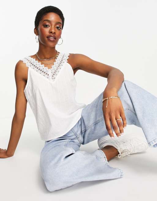 Y.A.S – Camisole-Oberteil aus Baumwolle in Weiß mit Blumenstickerei, Kombiteil - WHITE, 2 von 4