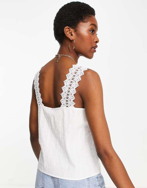 Y.A.S – Camisole-Oberteil aus Baumwolle in Weiß mit Blumenstickerei, Kombiteil - WHITE, 3 von 4