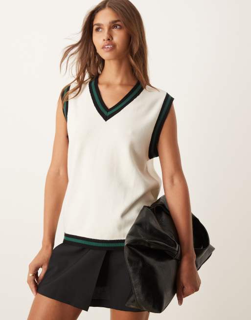 YAS - Canotta in maglia color betulla con dettagli verdi e neri
