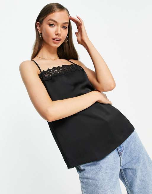 Y.A.S - Canottiera con dettagli in pizzo nera - BLACK