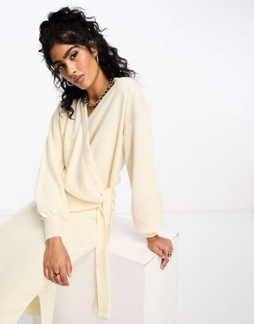 Y.A.S - Cardigan a portafoglio color crema in coordinato