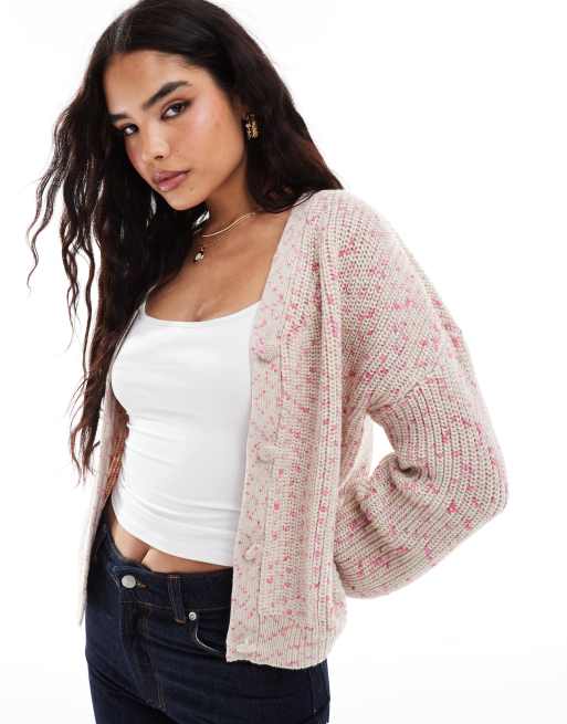 YAS - Cardigan in maglia mista color crema e rosa effetto macchie