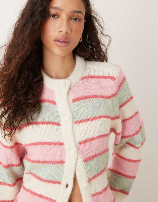 YAS - Careme, pastelfarvet og strikket cardigan med striber, 2 af 4