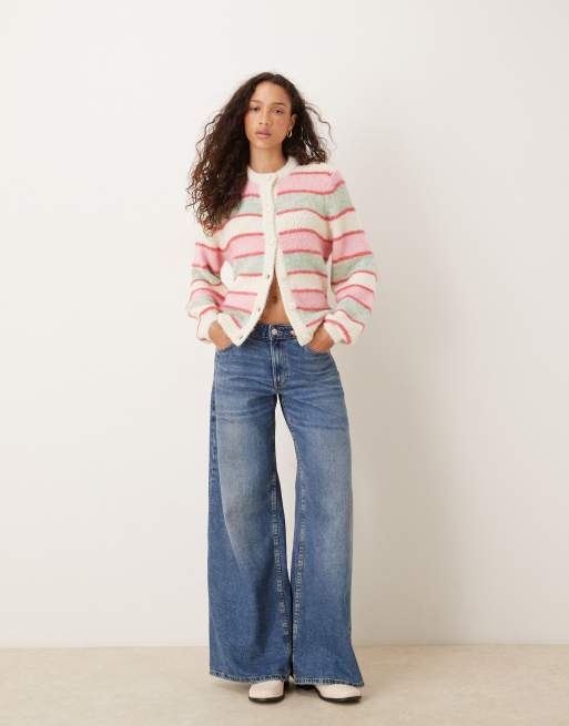 YAS - Careme, pastelfarvet og strikket cardigan med striber, 4 af 4