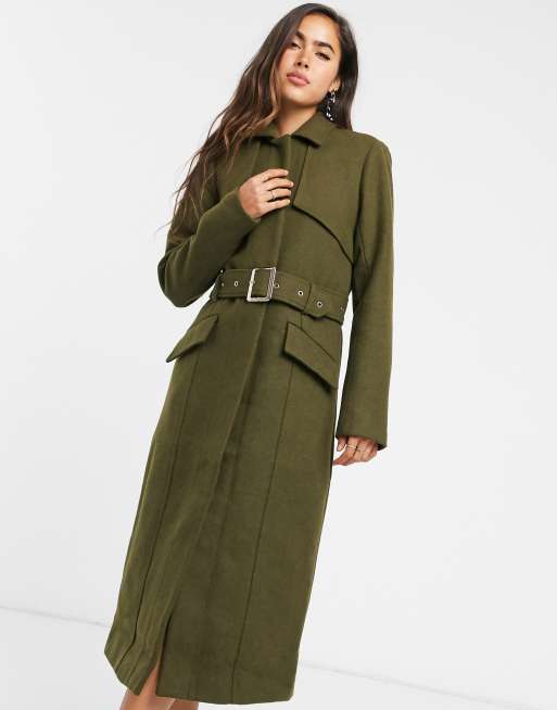 Y.A.S. – Carla – Khakifärgad trenchcoat i ull | ASOS